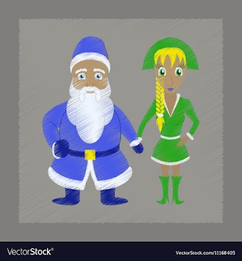 Flat shading style icon Santa Claus and girl vector image