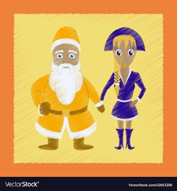 Flat shading style icon Santa Claus and girl vector image
