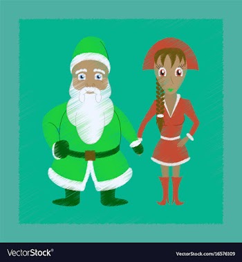 Flat shading style icon santa claus and girl vector image