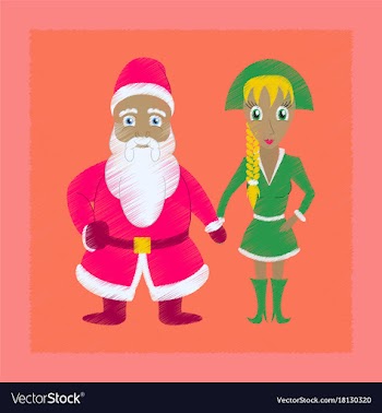 Flat shading style icon santa claus and girl vector image