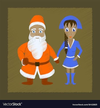 Flat shading style icon santa claus and girl vector image