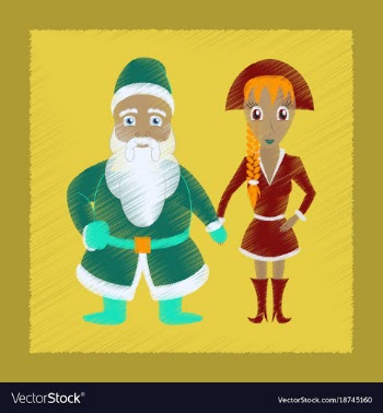Flat shading style icon santa claus and girl vector image