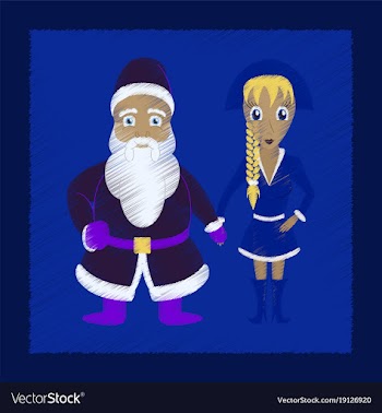 Flat shading style icon santa claus and girl vector image