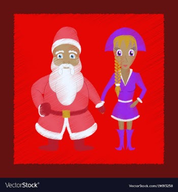 Flat shading style icon santa claus and girl vector image