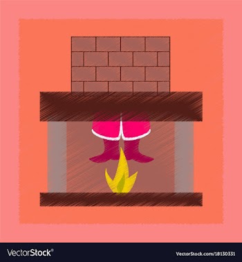 Flat shading style icon santa claus in fireplace vector image