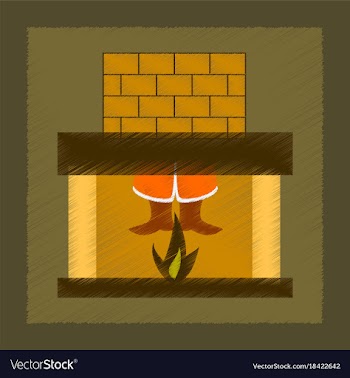 Flat shading style icon santa claus in fireplace vector image