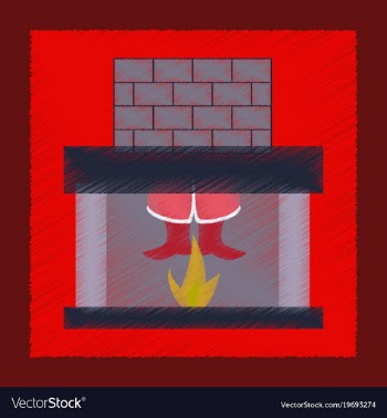 Flat shading style icon santa claus in fireplace vector image