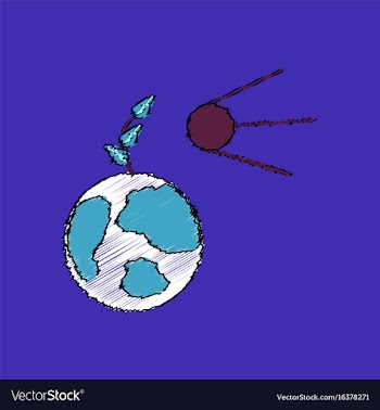 Flat shading style icon satellite and earth vector image