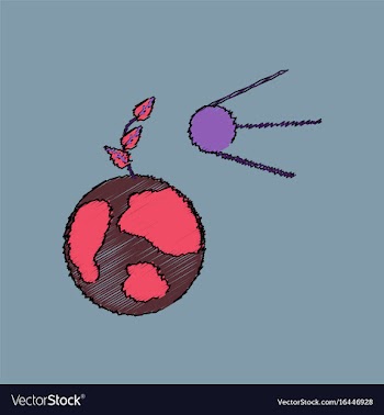 Flat shading style icon satellite and earth vector image