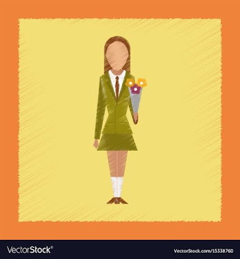Flat shading style icon schoolgirl flowers vector image