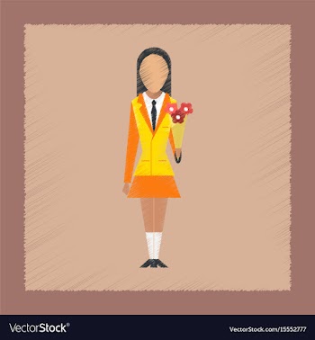 Flat shading style icon schoolgirl flowers vector image
