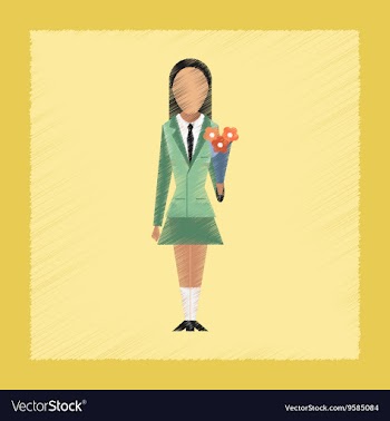Flat shading style icon schoolgirl flowers vector image