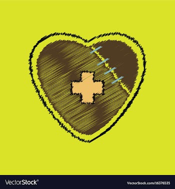 Flat shading style icon sewn heart with a cross vector image