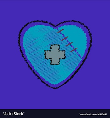 Flat shading style icon sewn heart with a cross vector image