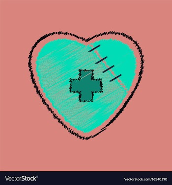 Flat shading style icon sewn heart with a cross vector image