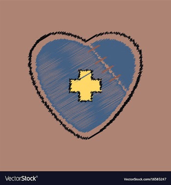 Flat shading style icon sewn heart with a cross vector image