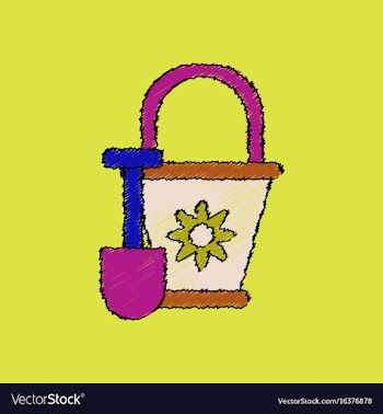 Flat shading style icon shovel and bucket vector image