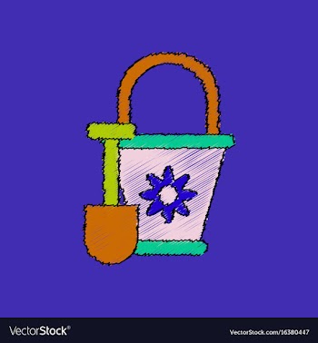 Flat shading style icon shovel and bucket vector image