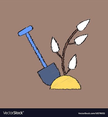 Flat shading style icon shovel and plant vector image
