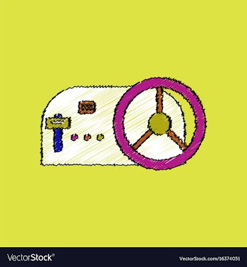 Flat shading style icon steering wheel and gearbox vector image