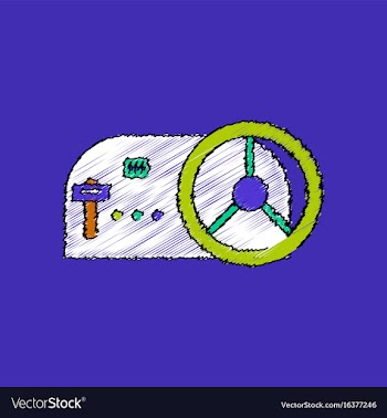 Flat shading style icon steering wheel and gearbox vector image