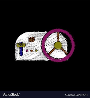 Flat shading style icon steering wheel and gearbox vector image