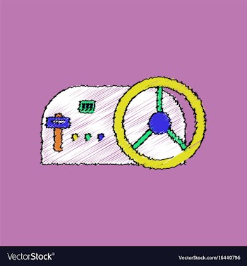 Flat shading style icon steering wheel and gearbox vector image