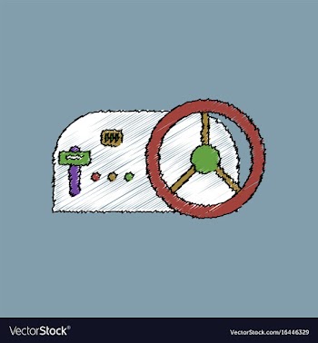 Flat shading style icon steering wheel and gearbox vector image