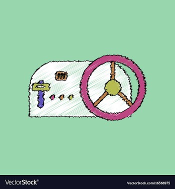 Flat shading style icon steering wheel and gearbox vector image