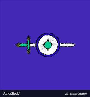 Flat shading style icon sword and shield vector image