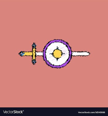 Flat shading style icon sword and shield vector image