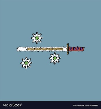 Flat shading style icon sword and shuriken vector image