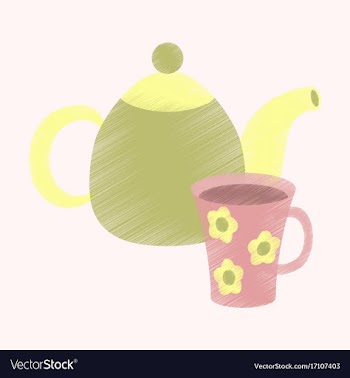 Flat shading style icon tea kettle and cup vector image