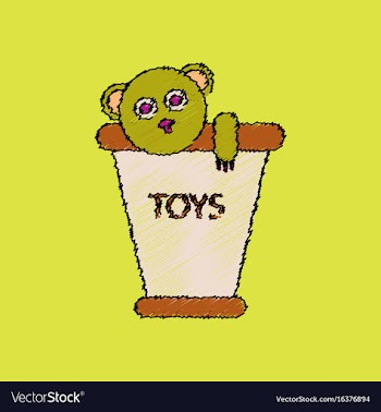 Flat shading style icon teddy bear in bucket vector image