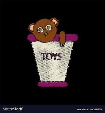 Flat shading style icon teddy bear in bucket vector image