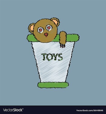 Flat shading style icon teddy bear in bucket vector image