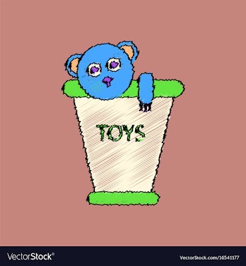 Flat shading style icon teddy bear in bucket vector image