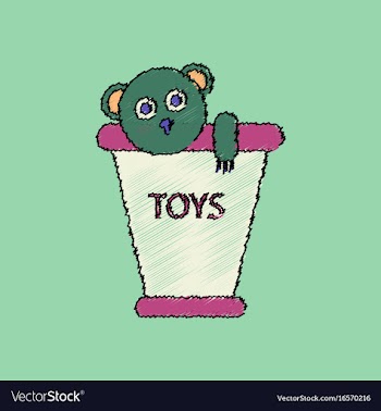 Flat shading style icon teddy bear in bucket vector image