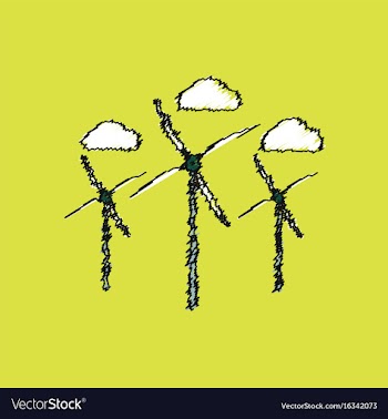 Flat shading style icon three wind turbines vector image