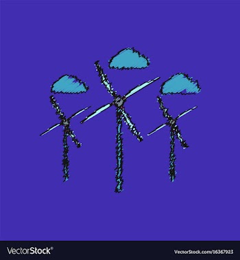 Flat shading style icon three wind turbines vector image