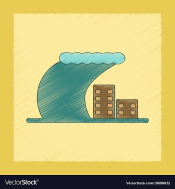 Flat shading style icon tsunami city vector image
