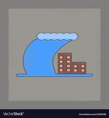 Flat shading style icon tsunami city vector image