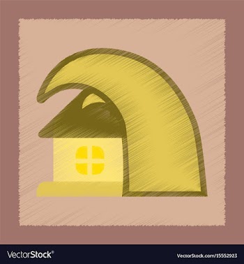 Flat shading style icon tsunami house vector image