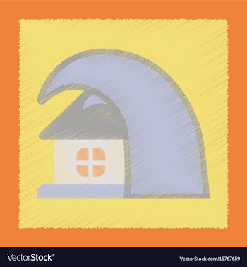 Flat shading style icon tsunami house vector image