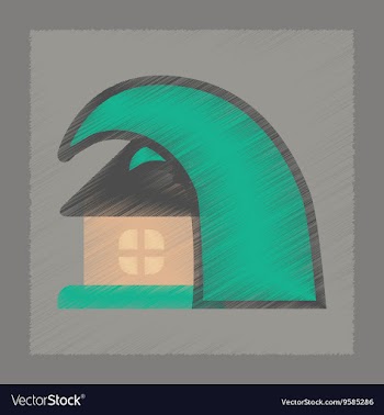 Flat shading style icon tsunami house vector image
