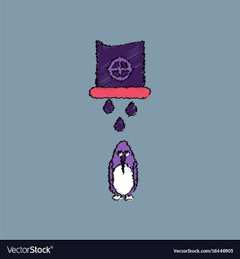 Flat shading style icon water pipe and penguin vector image