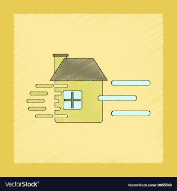 Flat shading style icon wind destroys house vector image