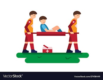 Flat soccer medical staff carrying vector image