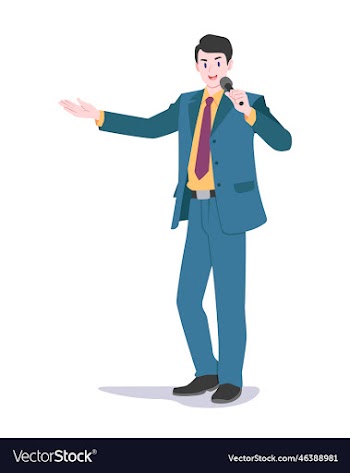 flat style happy announcer cartoon