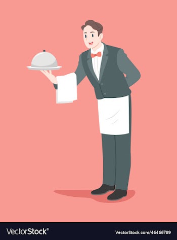 flat style happy handsome waiter cartoon